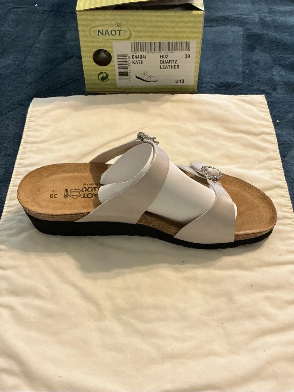 Naot Quartz Leather Double-Strap Slide Sandal in White